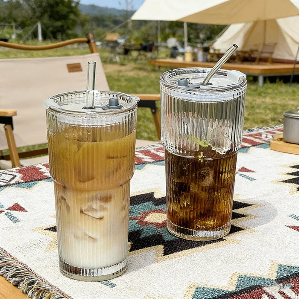 Large Capacity Cup Aesthetic Coffee Lid Water Simple Straw Vertical Qme