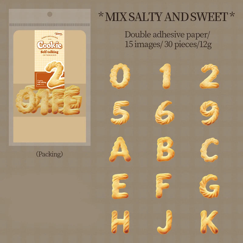 30 Sheets/Bag Realistic Biscuit Theme Hard Card Sticker for DIY Scrapbook Phone Case Notebook Decoration Craft Qme 4