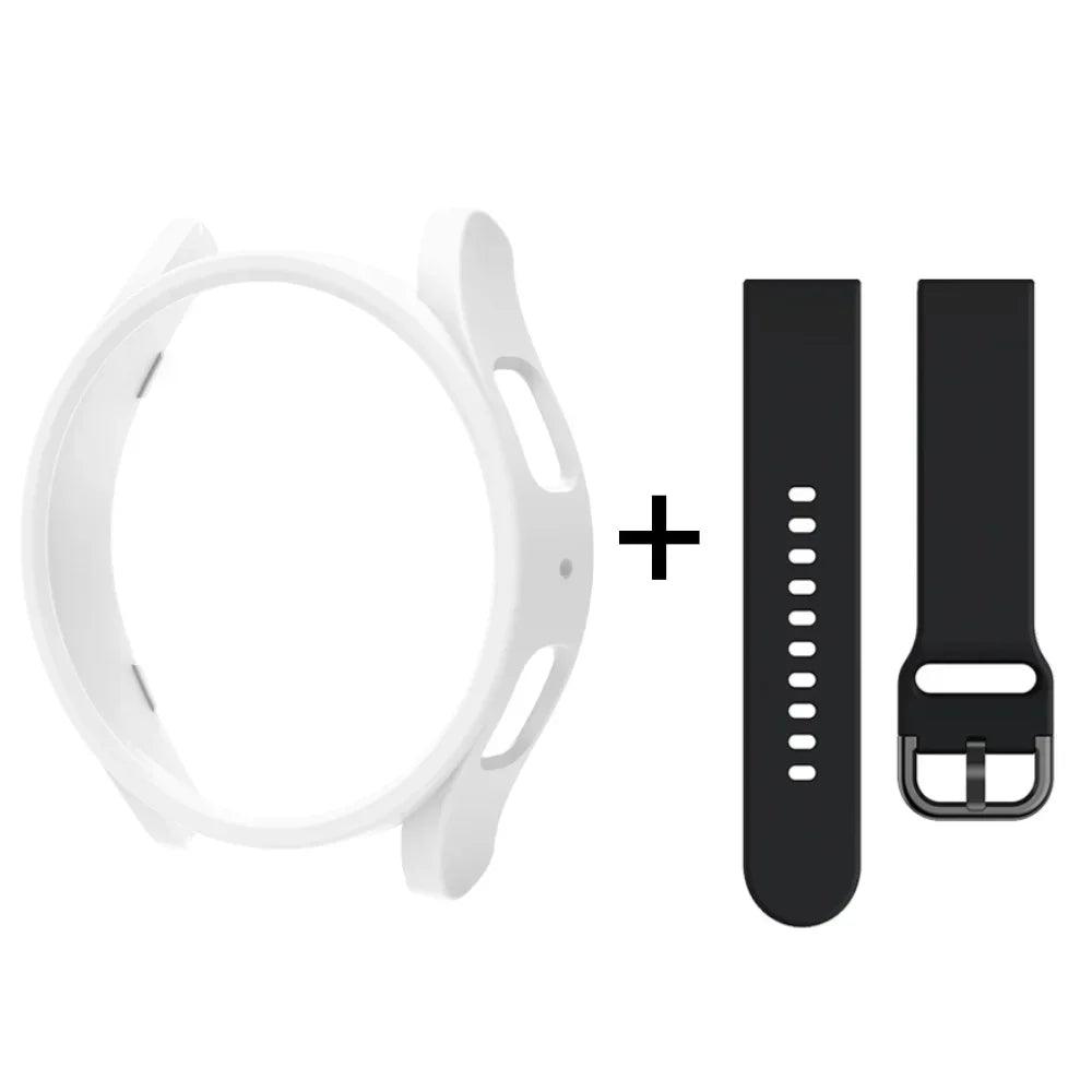 Strap+Case for Samsung Galaxy Watch 6/5/4 40mm 44mm PC Hollow Bumper for Galaxy Watch 4/6 Classic 42mm 46mm 43mm 47mm Band+Cover Qme