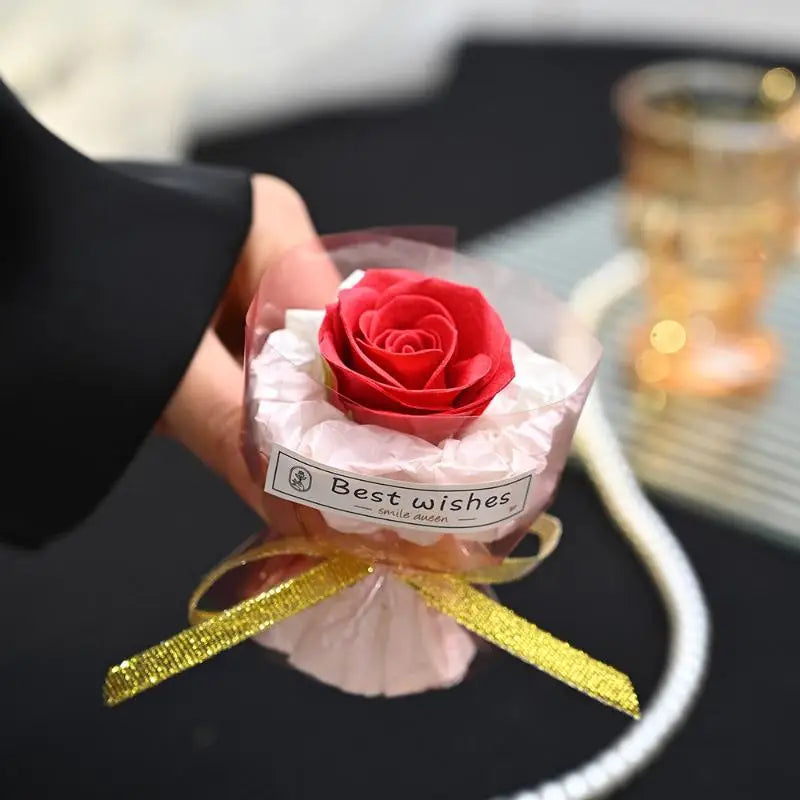 Mini Pocket Soap Flower Bouquet Artificial Rose Mother's Day Qme A7
