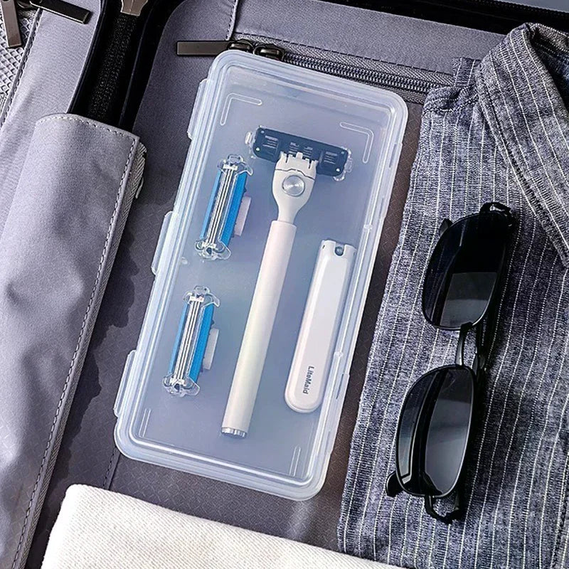 Shaver Storage Box Transparent Razor Blades Brushes Plastic Case Portable Organizing Container Travel Accessories Home Or Travel Qme