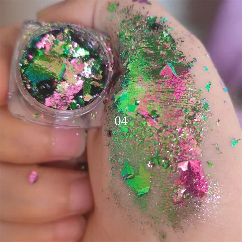 Ultra-Thin Waterproof Color Shift Holographic Eyeshadow Highlighter MultiChrome Shifting Pigments Duochrome Chameleon Eyeshadow Qme 04