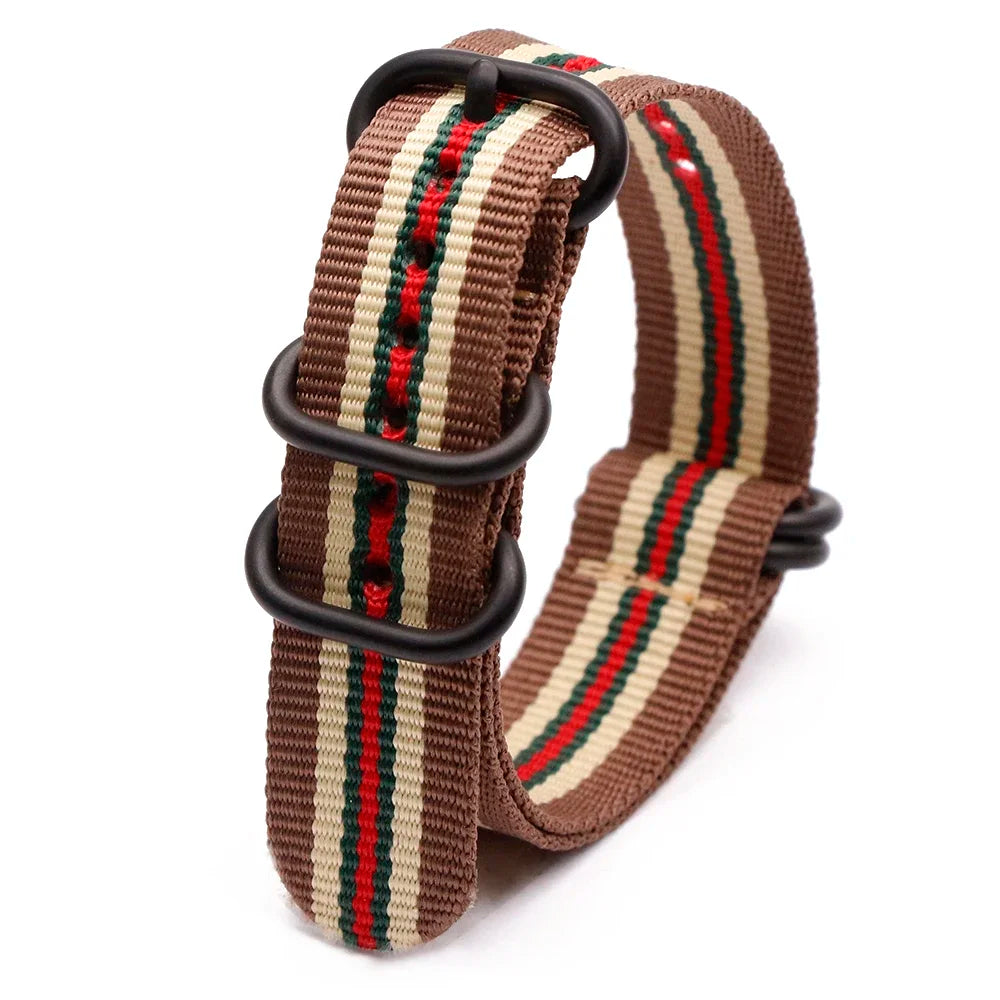Black Ring Buckle Army Sports Nylon Watch Band Wrist Strap