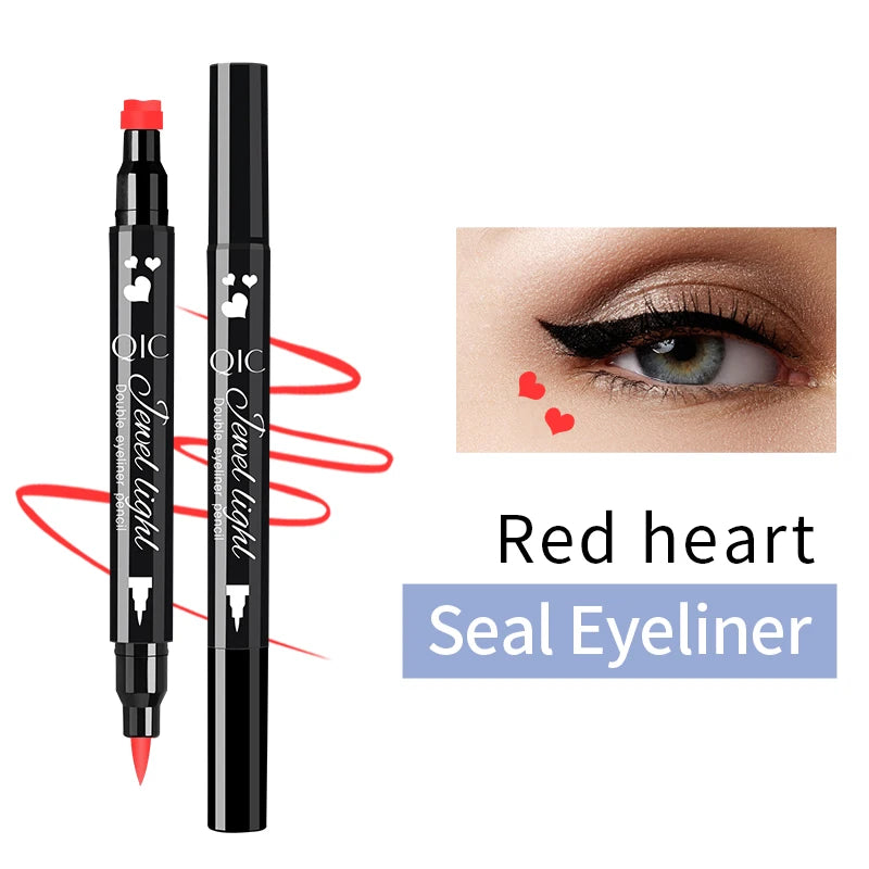 1pcs Liquid Eyeliner Pen Set Dual-Tip Stamps with Black Ink - Includes Heart, Moon, Star Shapes for Eye Makeup, Eyeliner Stamp Qme Q623-8