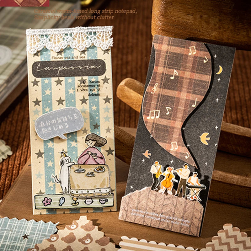 Caramel Retro Plaid Long Sticky Notes, Writable Memos, Junk Journal Base Paper, Great for Office and Study Use. Qme