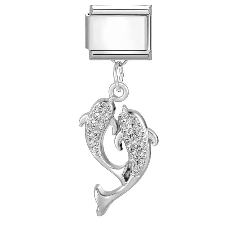 Shiny Colorful Zircon Pendant Series Red Cherry Bow Italian Charm