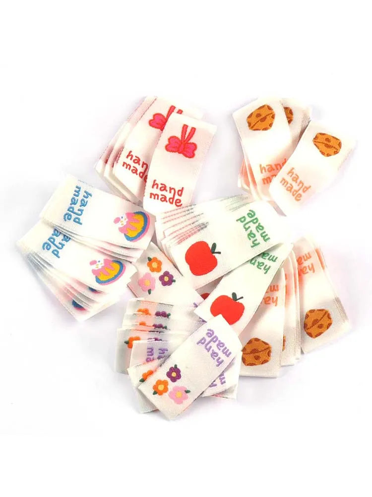 50Pcs Cartoon Cake/Apple/Cheese Embroidery Labels For Sewing Garment Accessories DIY Bag Shoes Tags Crafts c3523 Qme random mix