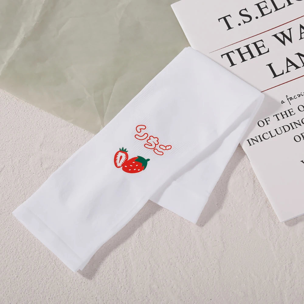 Golf Cute Avocado Driving Fruit Strawberry Sun UV Protection Ice Silk sleeve Arm Sleeves Cooling Sleeves Qme white