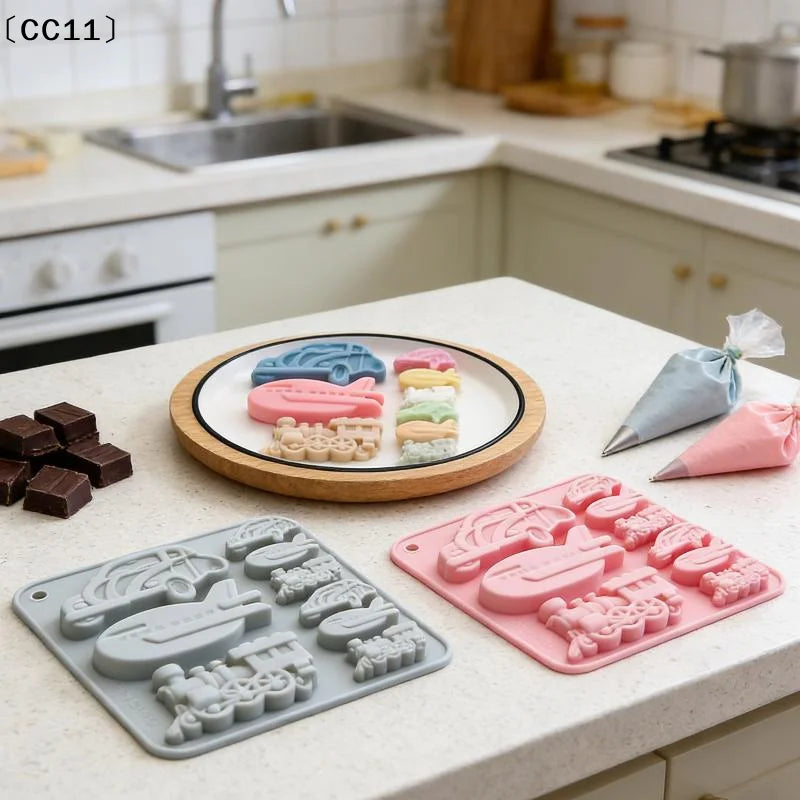 Chocolate Silicone Molds 3D Vintage Car Train Airplane DIY Fondant Qme