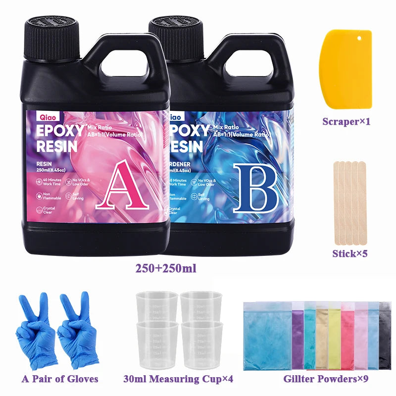 Ultra Clear Fast-Drying Epoxy Resin– 1:1 Ratio, Heat Resistant Resin for Resin Crafts, Wooden Countertops & Creative Projects Qme 250ml 250ml kit