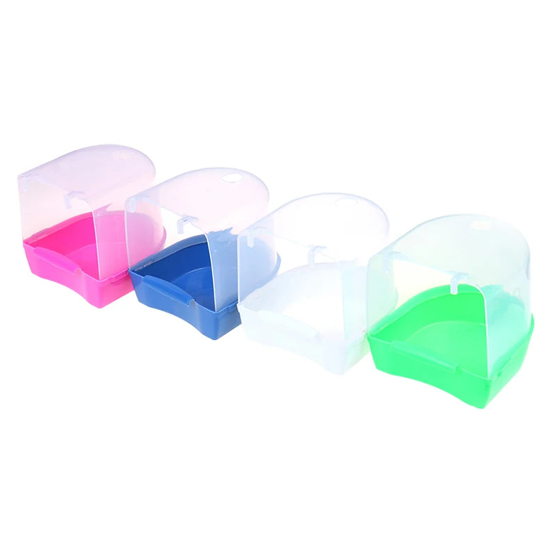 Plastic Bird Water Bath Box Bathtub Parrot For Parakeet Hanging Bowl Qme