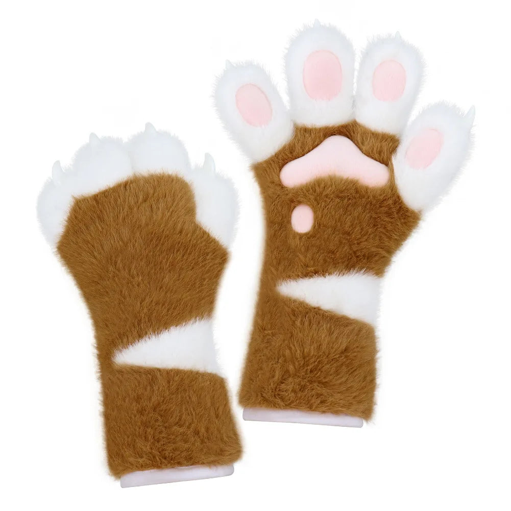 Fury Handmade Animal Claws Long Gloves Furry Plush Halloween Cos Paw Qme One Size Chocolate