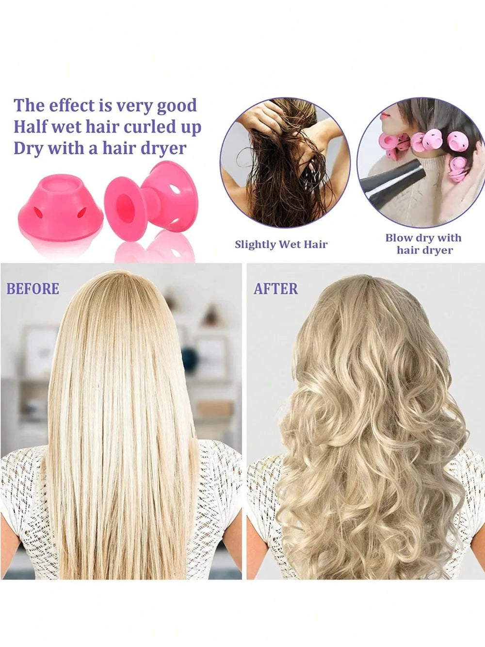 10 Silicone Heatless Hair Rollers Reusable Curlers Women DIY No-heat Qme