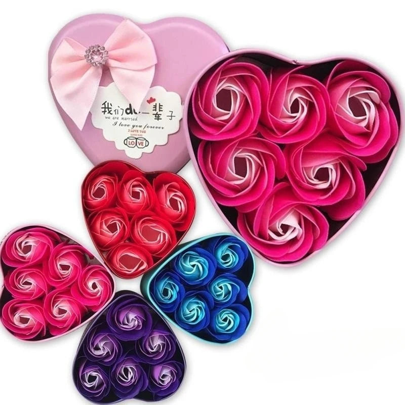 6Pcs Heart-shaped Rose Gift Box Simulated Rose Soap Flower Mother's Day Rose Gift Box Valentine's Day Rose Gift Wedding Souvenir Qme