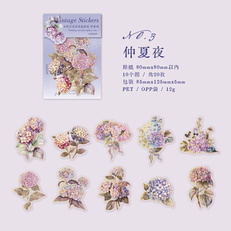 20 pcs/pack PET Plant Flowers Stickers aesthetic Stick Labels Decorative Scrapbooking material hand made Diy Supplies Qme C
