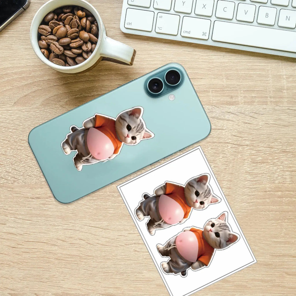 Sponge Stickers 3D Cat Belly Fun Reusable Decals Cute Laptop Stickers for Kids Friends Indoor Outdoor Fridge Planner Home Car Qme