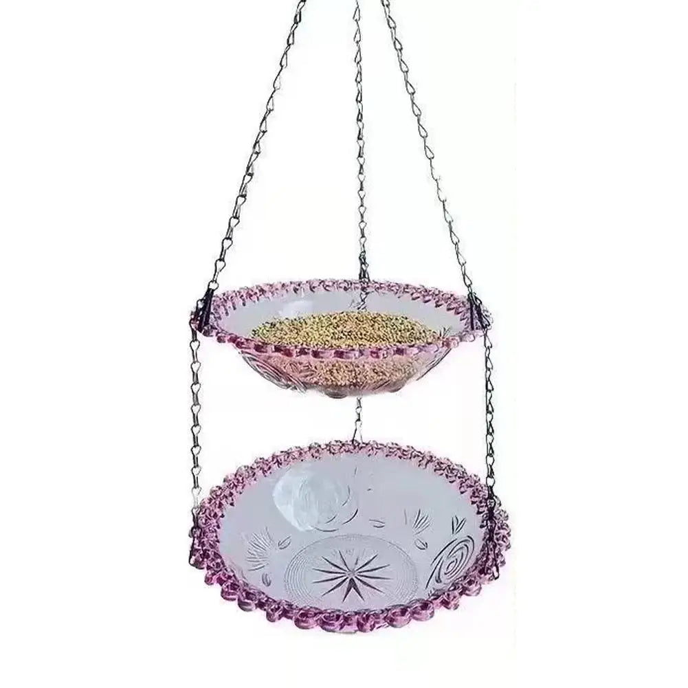 Two-layer Hanging Bird Feeder Outdoors Water Bowl Garden Yard Qme Purple