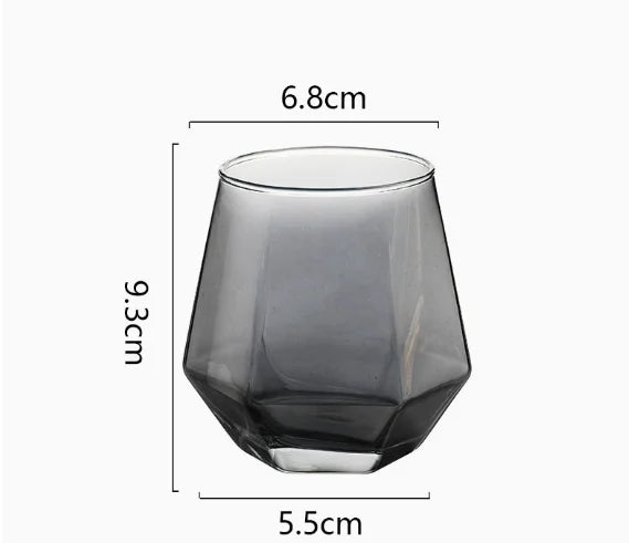 Diamond Shaped Creative Glass Water Cup Transparent Juice Breakfast Qme black 401-500ml