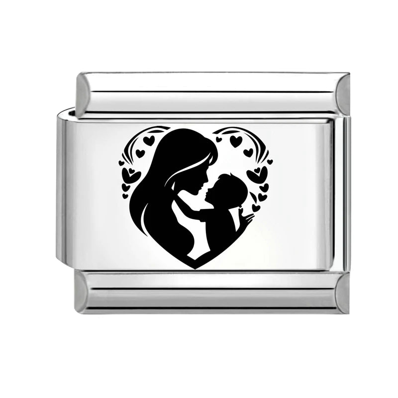 Black Laser Engraving Dad Mom Father's Day Mother's Italian Charm