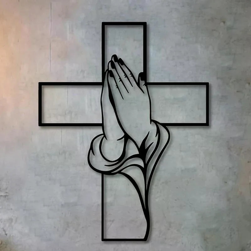 1PC Cross Art, Modern Religious Metal Wall Decor, Praying Hands Design, Easy To Hang, Perfect For Living Room And New Home Gifts Qme