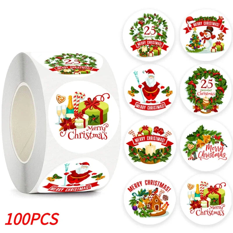 Merry Christmas Stickers Self-adhesive Christmas Tree Santa Claus Seal Labels Holiday Stickers For Gift Sealing Christmas Decor Qme Type E-100pcs 2.5CM
