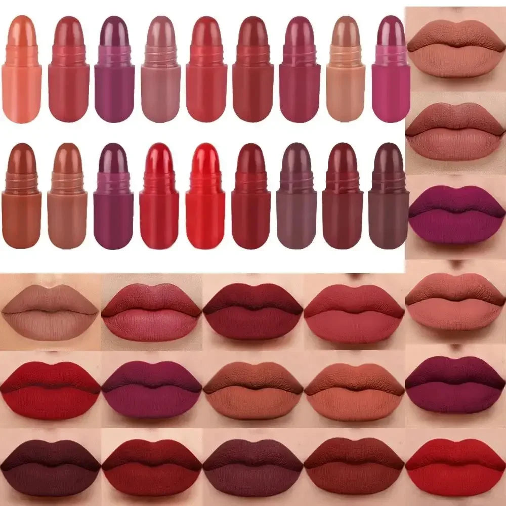 18-Color Mini Lipstick Set Matte Long-Lasting Lip Gloss Combination Capsule Lipstick Waterproof Lip Liner Portable Travel Style Qme A1