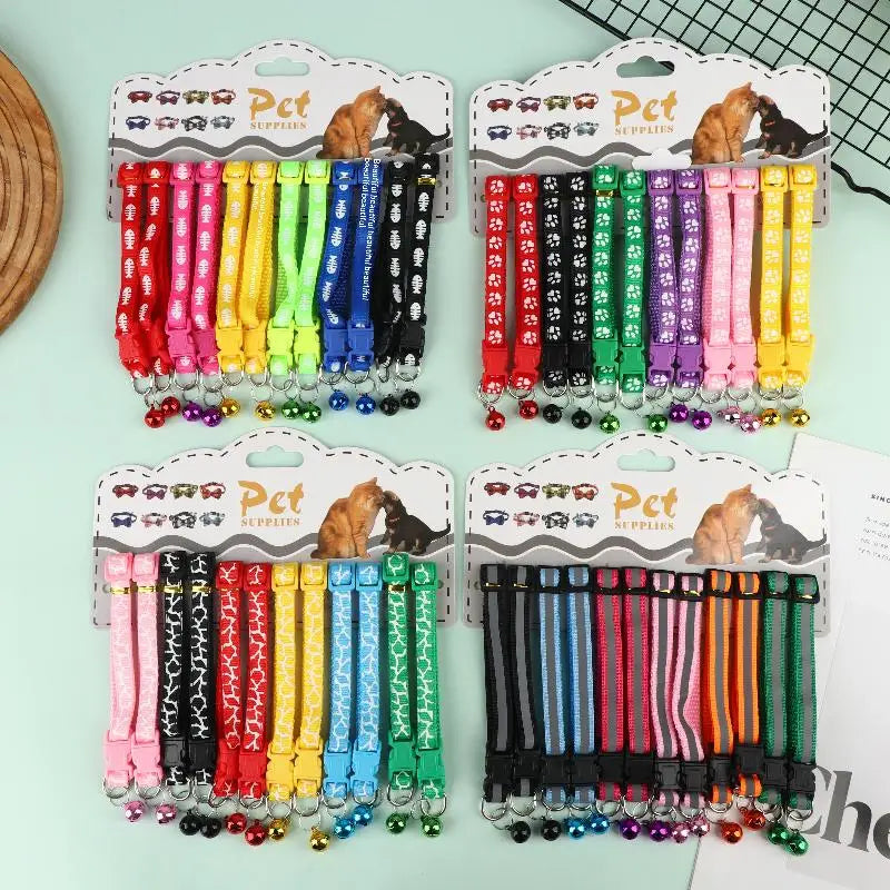 6 Colors Pet Cat Puppy Buckle Collar Bell Footprint Mix Anti-lost Dog Qme