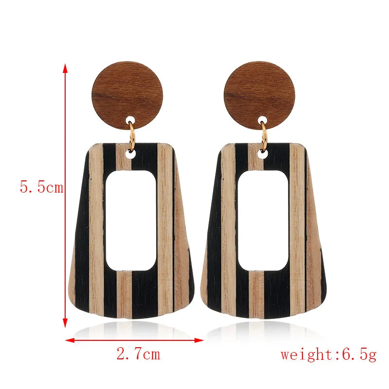 New Fashion Creative Wood Splicing Resin Earrings Hollow Trapezoid Geometric Earrings For Wedding Party Daily Wear Jewelry Gift Qme