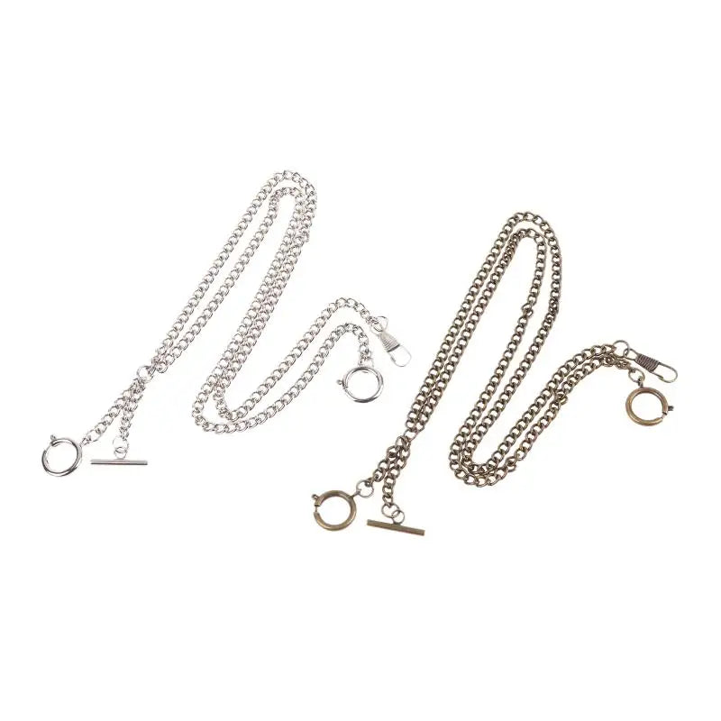 Double Chain Pocket Watch Chain Curb Link Chain Clip Pocket Chain For Men And Women For Christmas And Father's Day Gift Qme