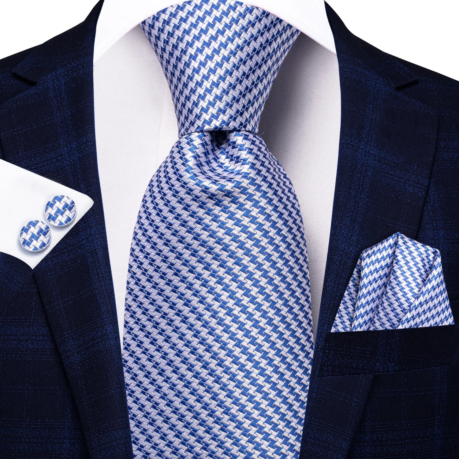 Hi-tie Light Blue Striped Business Mens Tie Jacquard Necktie Qme N-3464