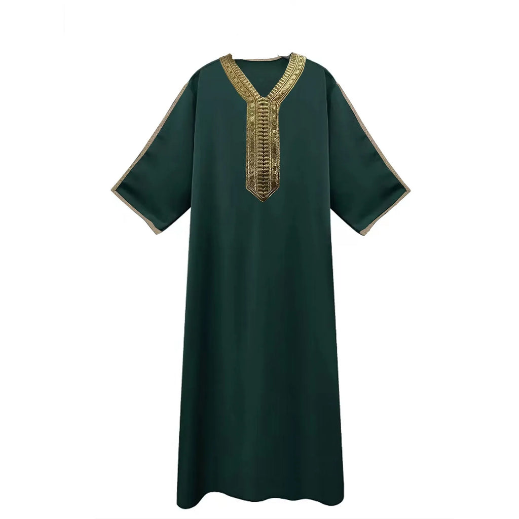 Men's Muslim Robe Arab Middle Robe Long Sleeve Embroidered Long Shirt Prayer Simple Loose Clothing Qme