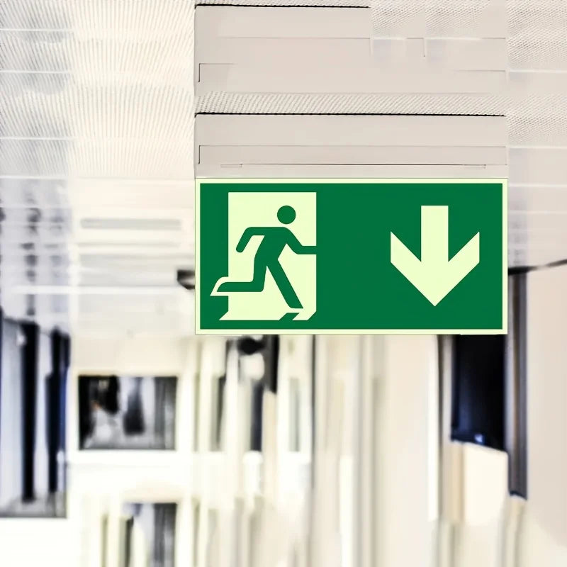 1 Luminous Exit Sign - Emergency Evacuation Safety Wall Decal, Photoluminescent Fire Evacuation Indicator with Green Border and Qme