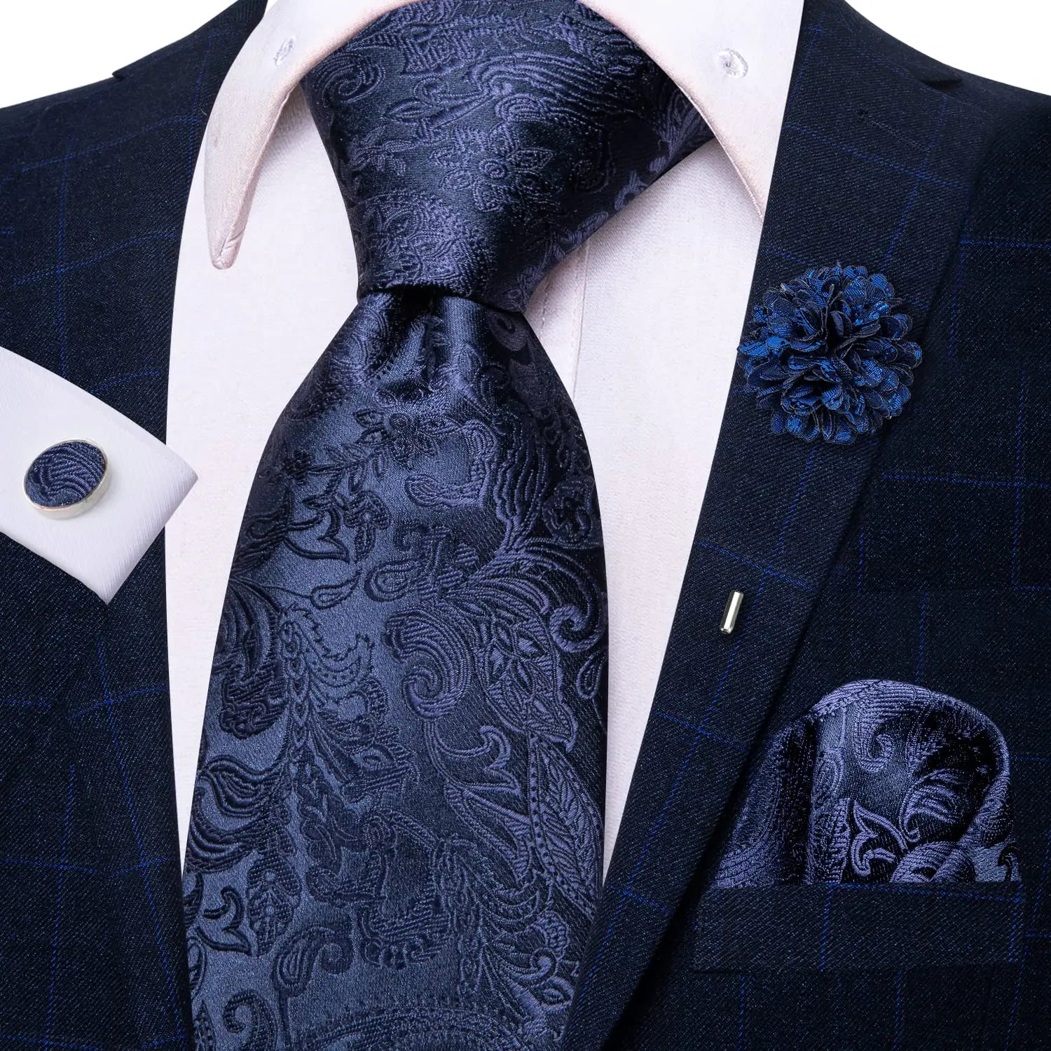 Striped Purple White Tie With Brooch Silk Elegent Necktie For Men Handky Cufflink Fashion Wedding Business Party Hi-Tie Designer Qme N-3779-XH-0060