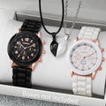 4 Pcs Fashion Couple Watches Casual Set Female Silicone Bracelet Male Wrist Watch Quartz Watch Female (Without Box) Qme black