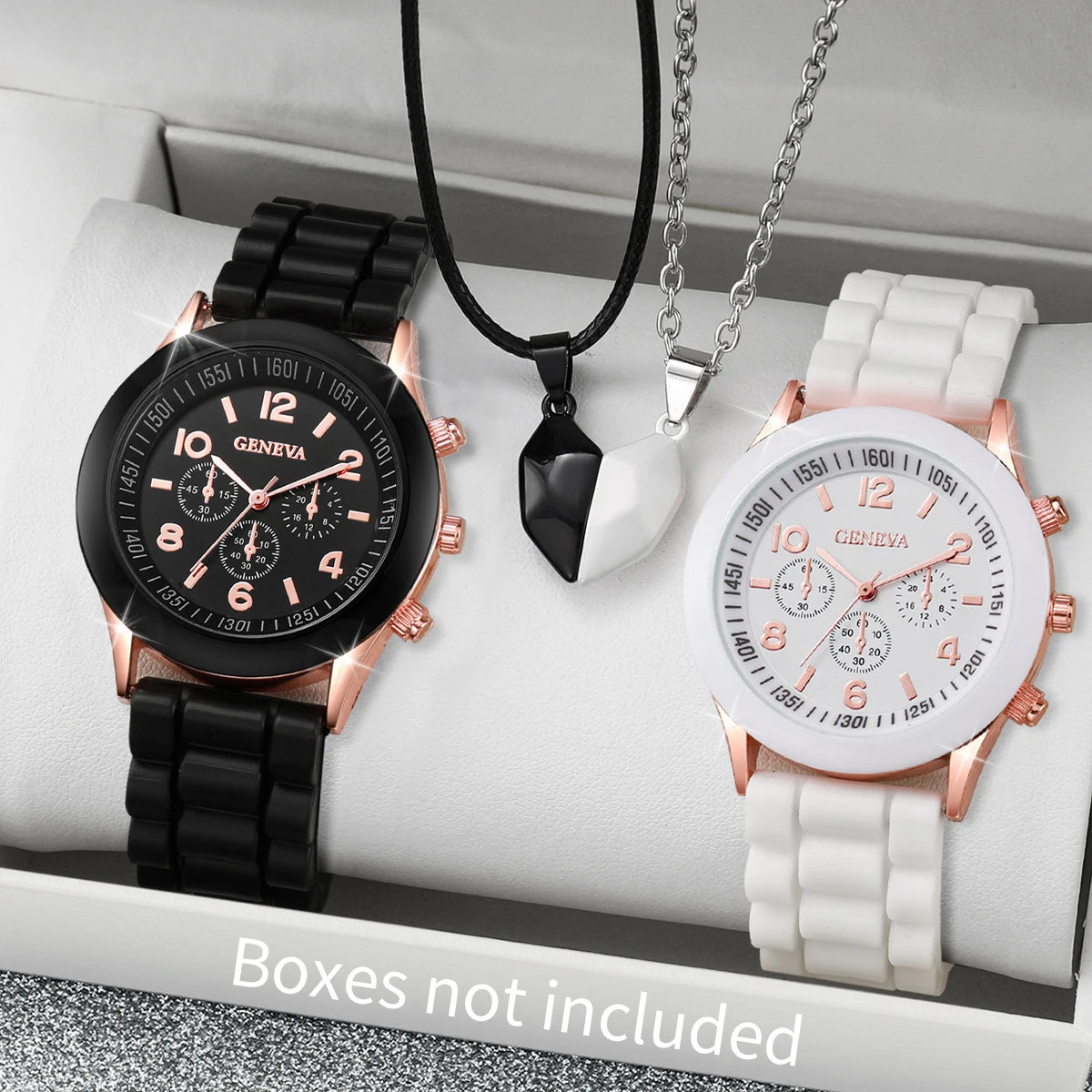 4 Pcs Fashion Couple Watches Casual Set Female Silicone Bracelet Male Wrist Watch Quartz Watch Female (Without Box) Qme black