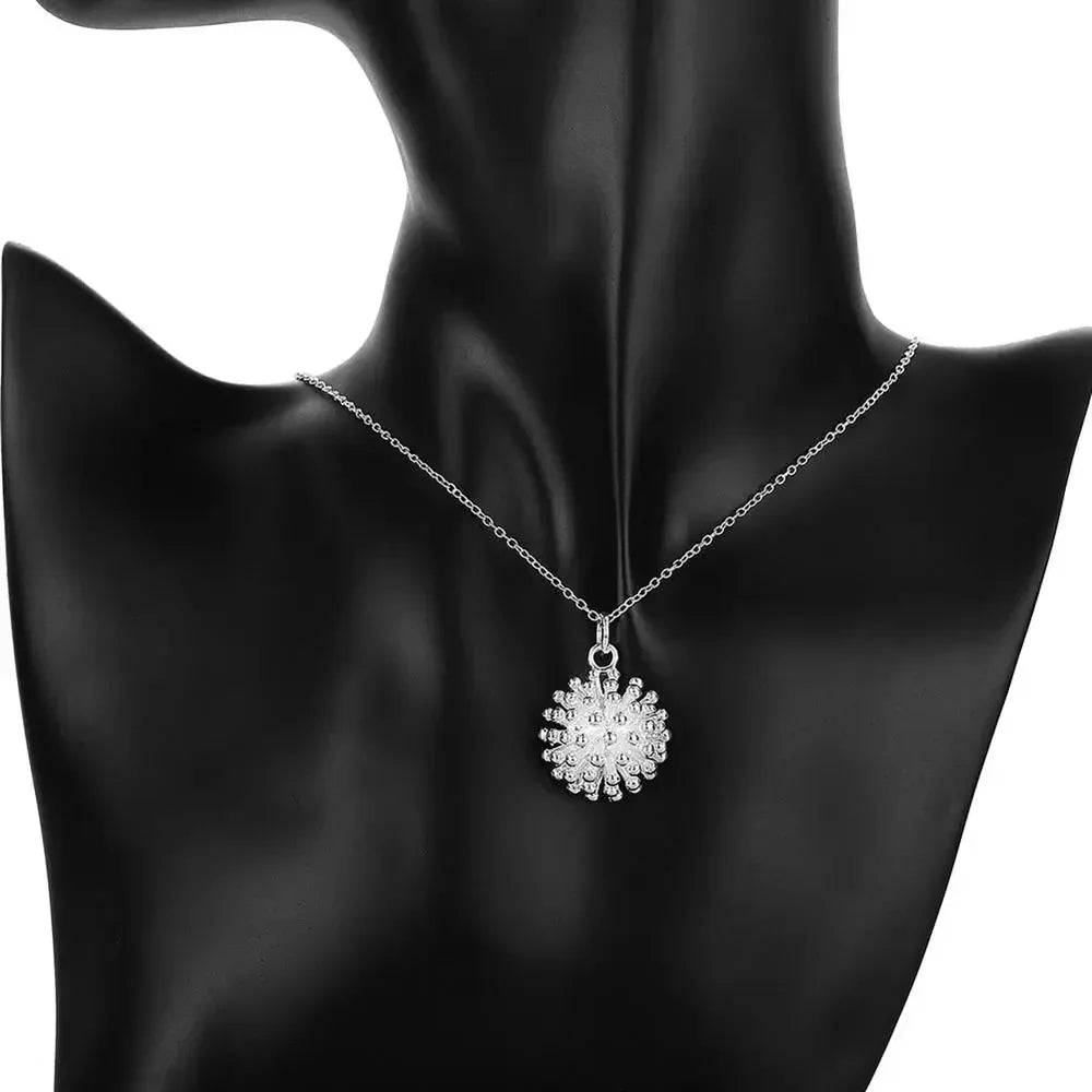 Hot Charms 925 Sterling Silver Round Flower Pendant Necklace Ring Jewelry Set for Women Fashion Wedding Party Couple Gift Qme