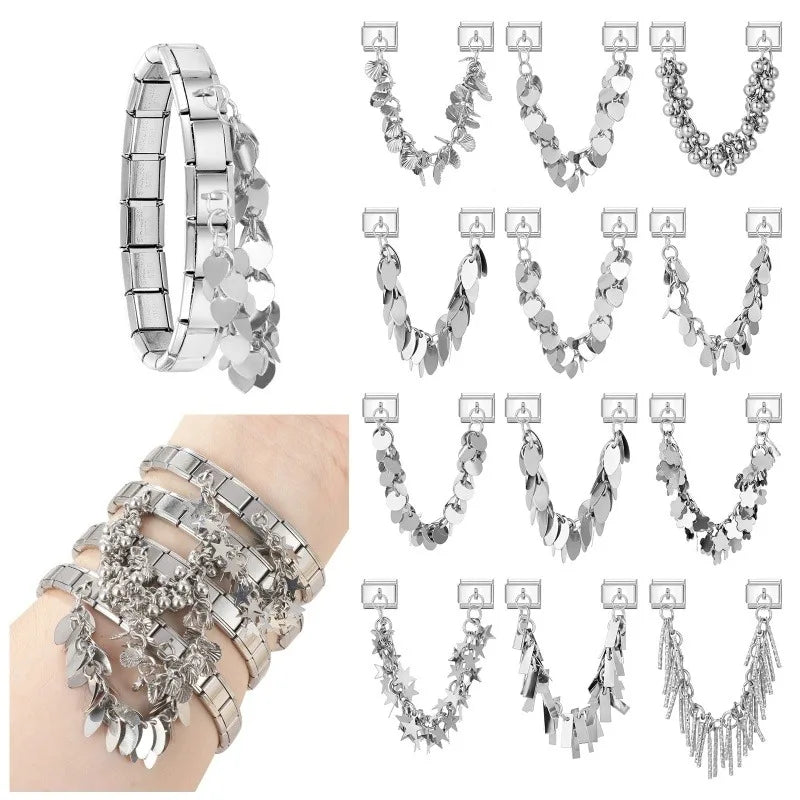 New Fashion Beautiful Personality Round Ball Stars, moon Flower Butterfly Charm Italian Links Fit 9mm Bracelet DIYMaking Jewelry Qme