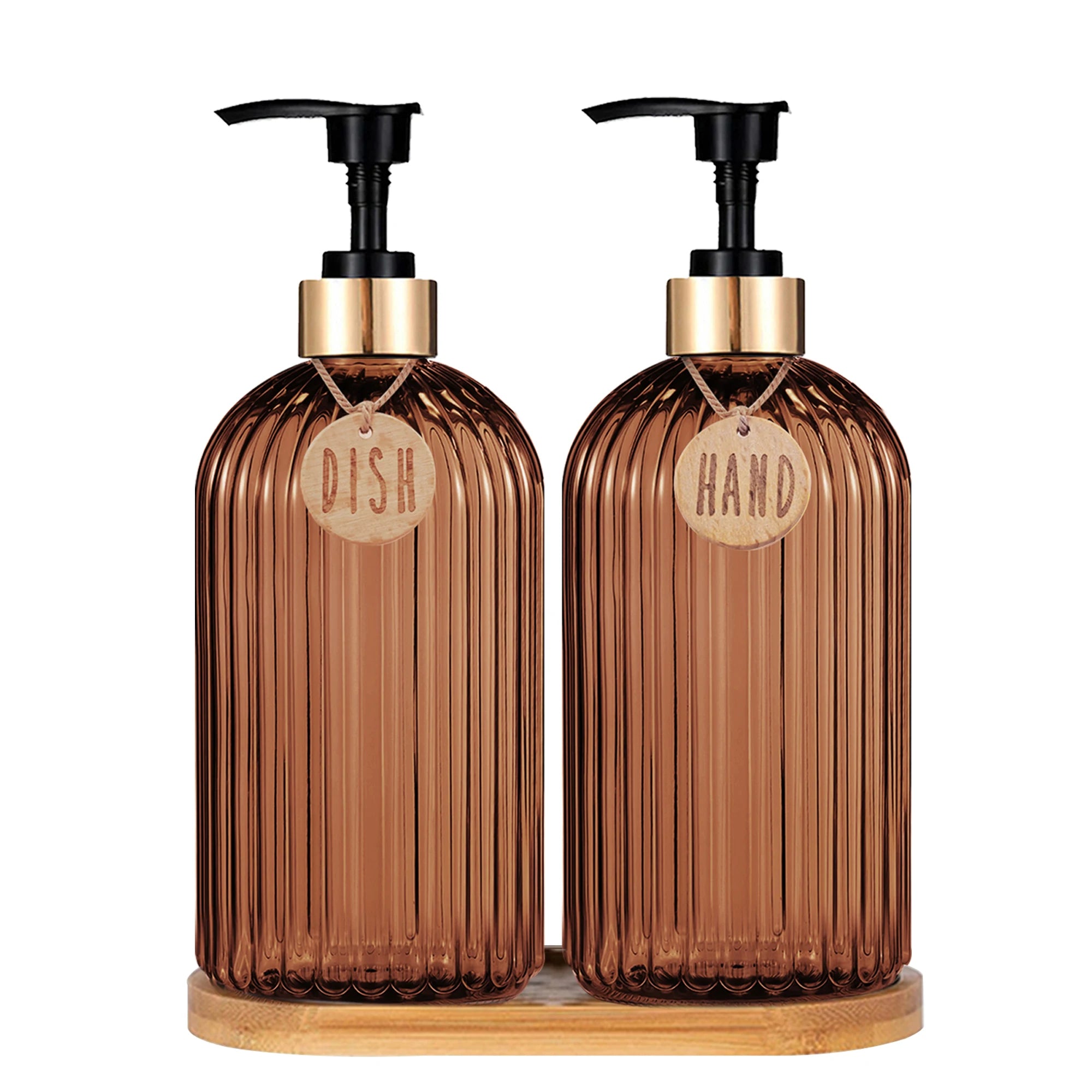 New Home Apartment Decoration Dish Soap Dispenser Bottle Reusable Hand Press Liquid Refill Bottle Kitchen Bathroom Soap Bottle Qme 2 bottles with tray