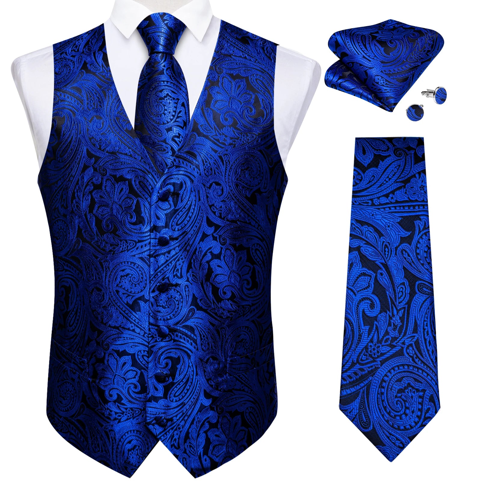 Men's Formal Suit Vest & Tie Set – Waistcoat with Necktie Pocket Square, Perfect for Weddings and Business Events Qme MJTZ0146 XXL