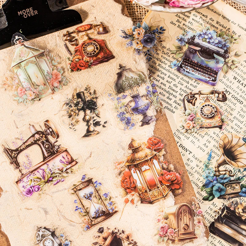 40 pcs Vintage Transparent PET Stickers pack INS Flowers Old items Decorative Scrapbooking material Diy junk journal supplies Qme