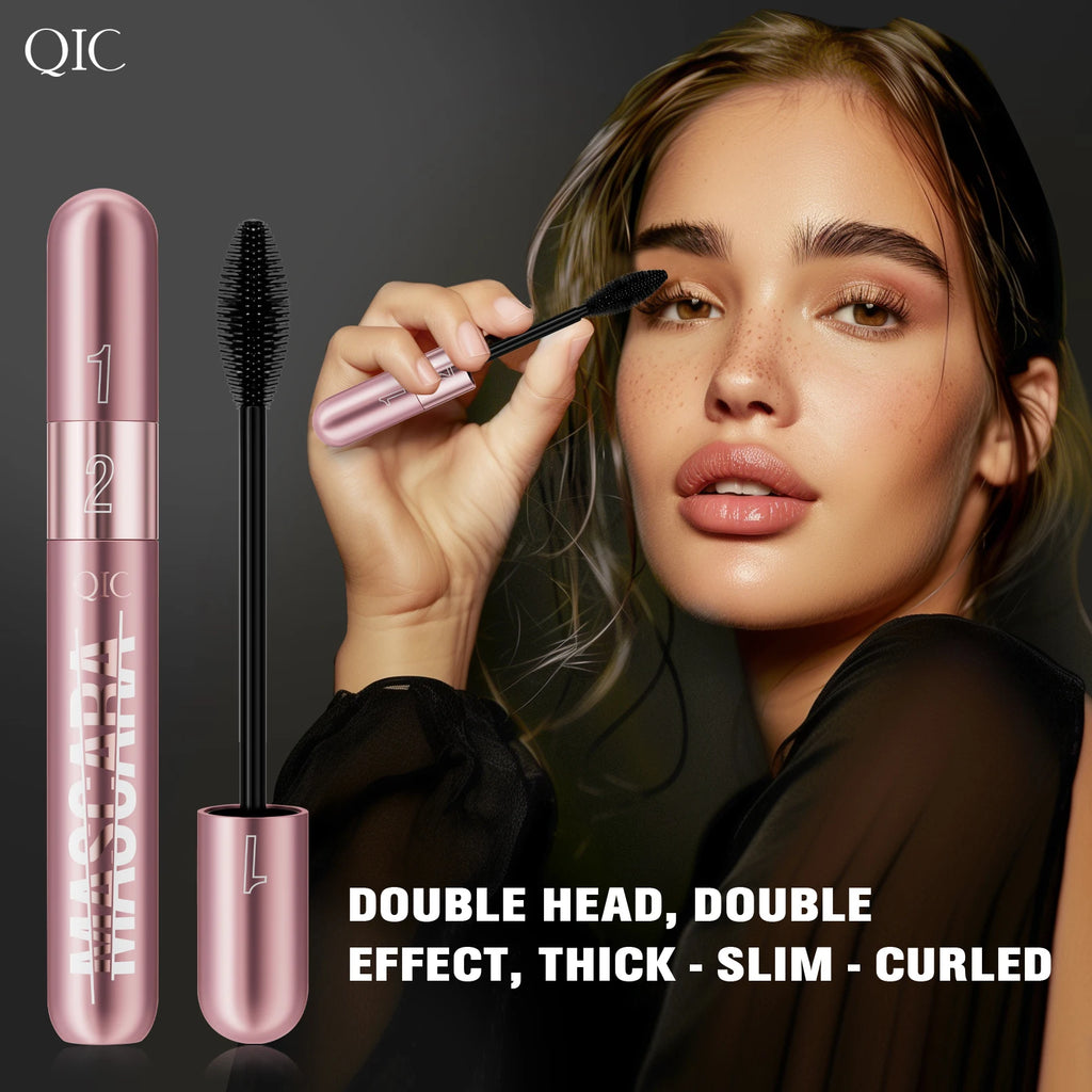 Dual-effect Waterproof Sweatproof 4D Mascara, Thick Lengthening Anti-smudge Dense Long-lasting Curling Eye Makeup Qme