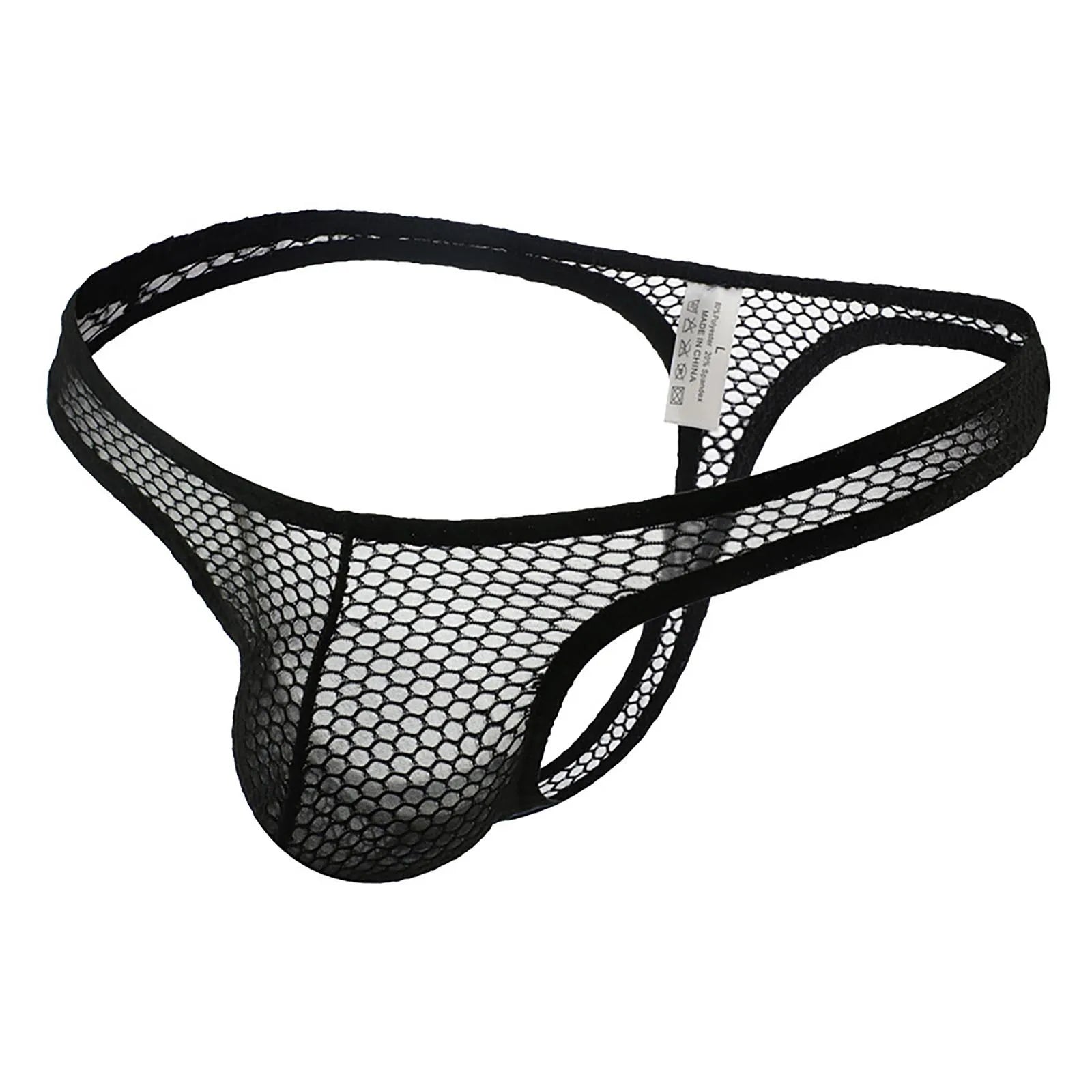 Male Thin Hollow Out Sexy Transparent Briefs Mesh Breathable Underwear Perspective Underpants Slips Homme Erotic Panties Qme Black XL