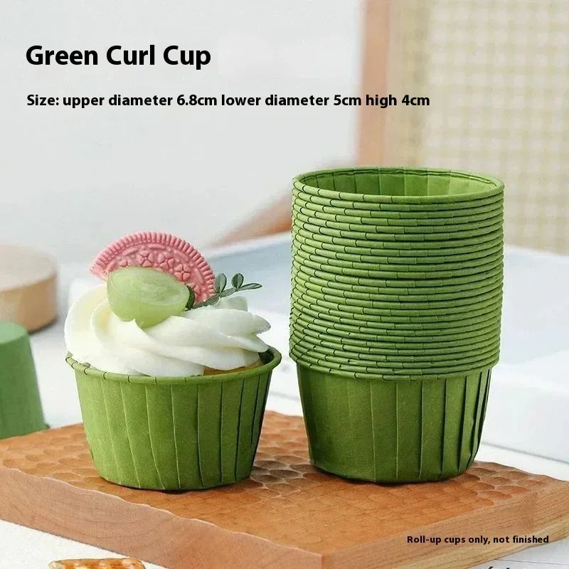 50pcs Cake Baked Crimped Muffin Cup Heat-resistant and Oil-proof Paper , Suitable for Cupcakes Wrapping Paper Wedding Party Qme Green