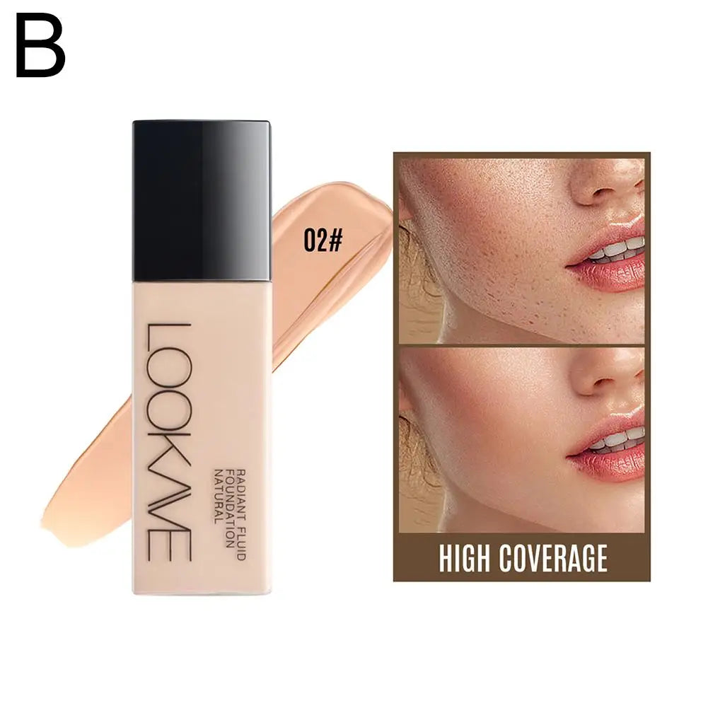 LOOKAVE Liquid Foundation Long Lasting Full Coverage Natural Matte Liquid Foundation Moisturizing Concealer CC Cream Base Makeup Qme 02 CN