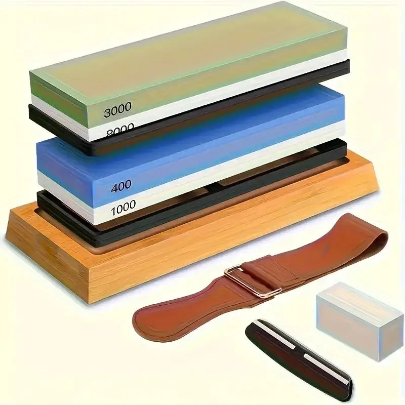 1pc for Sharpening Stone Kit with Built-In Base& Angle Guide. All-In-One Whetstone for Sharpening Dull Knives, Qme M 5000 10000