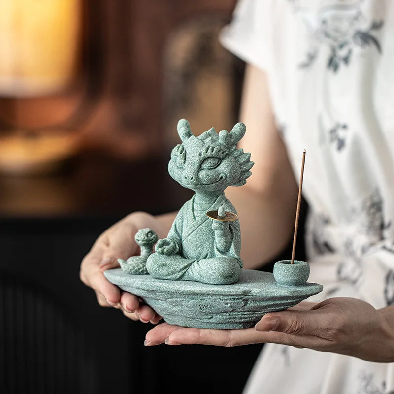 Alabaster Dragon-snake Tea Pet Incense Base Unique Feng Shui Decor Qme