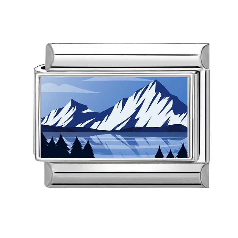 Fashion Colorful Scenery Boat Swan Lake Snow Mountain Charm Italian