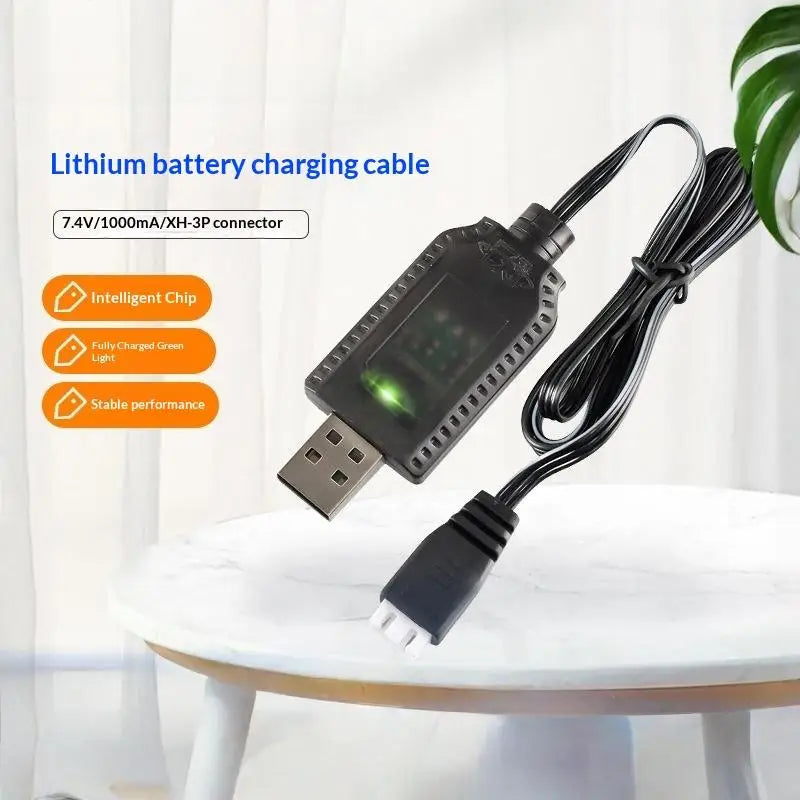 7 4V USB Lithium Battery Charger Cable XH-3P Smart Rechargeable Qme