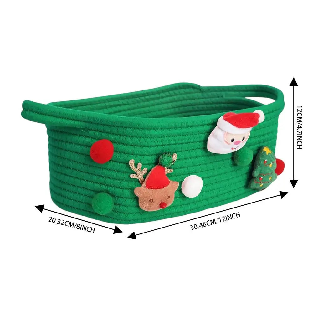 Cotton Basket Christmas Woven Storage Basket with Handles Organizer Bin for Home Kitchen Entryway Bedroom Bathroom Playroom Qme Green