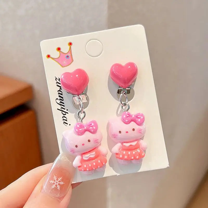 Hello Kitty Kuromi Cartoon Ear Clips Discomfort-free Fake Earrings Qme 7